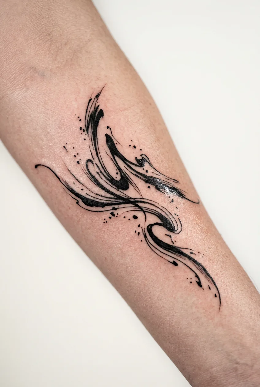 Abstract brushstroke tattoo design with expressive ink strokes resembling zen calligraphy