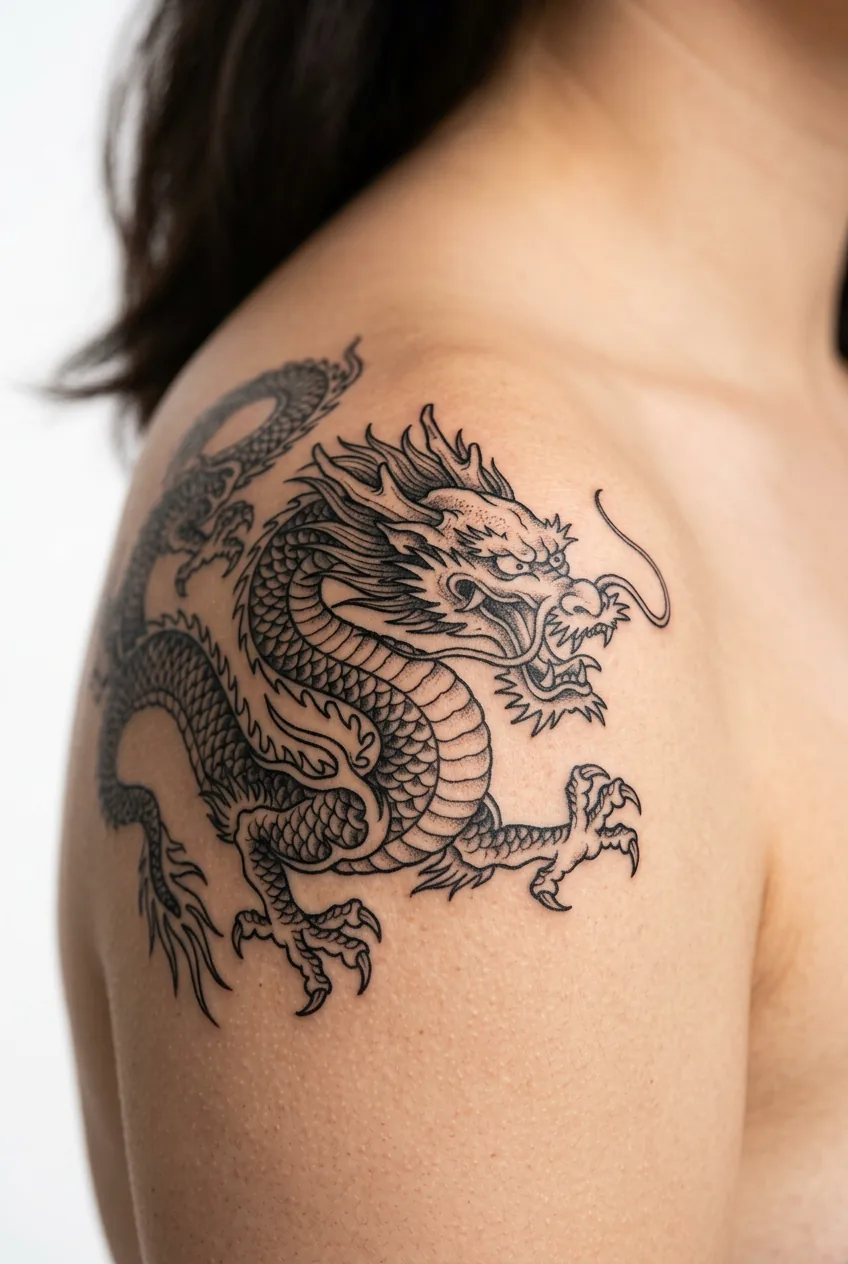 Imperial lung dragon showing five-claw detail and elaborate features on shoulder