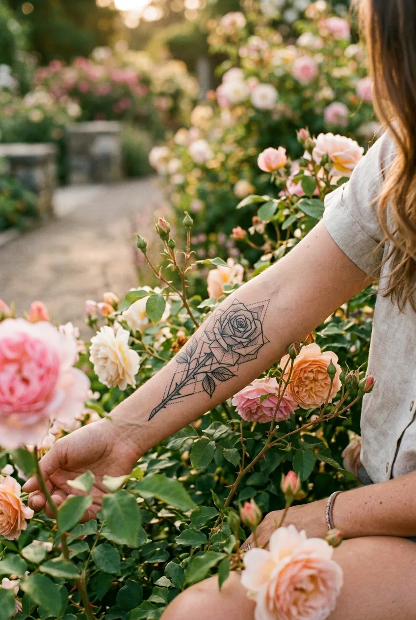 Woman's inner arm featuring moon phases tattoo surrounded by night-blooming jasmine flowers