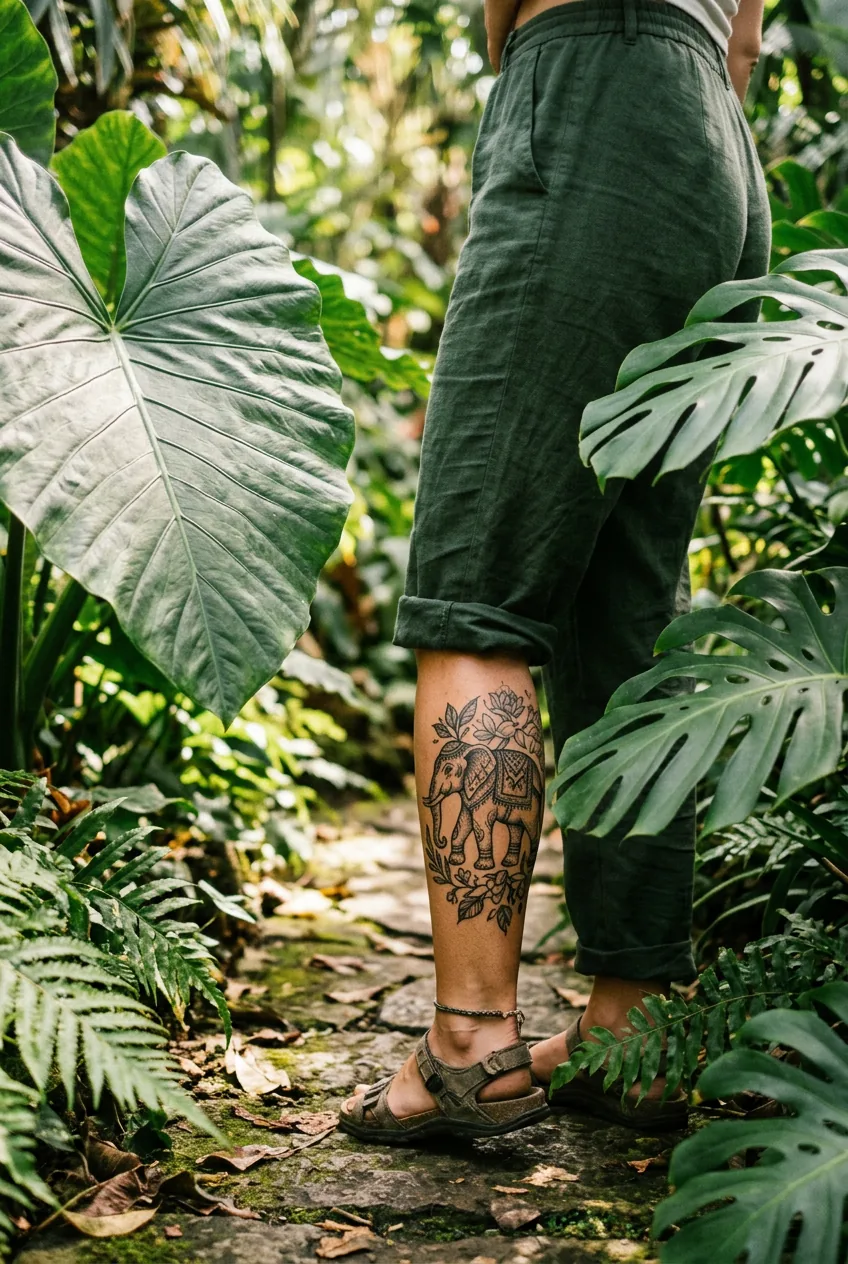 Woman's shoulder blade showing sun tattoo surrounded by bright sunflowers and golden marigolds
