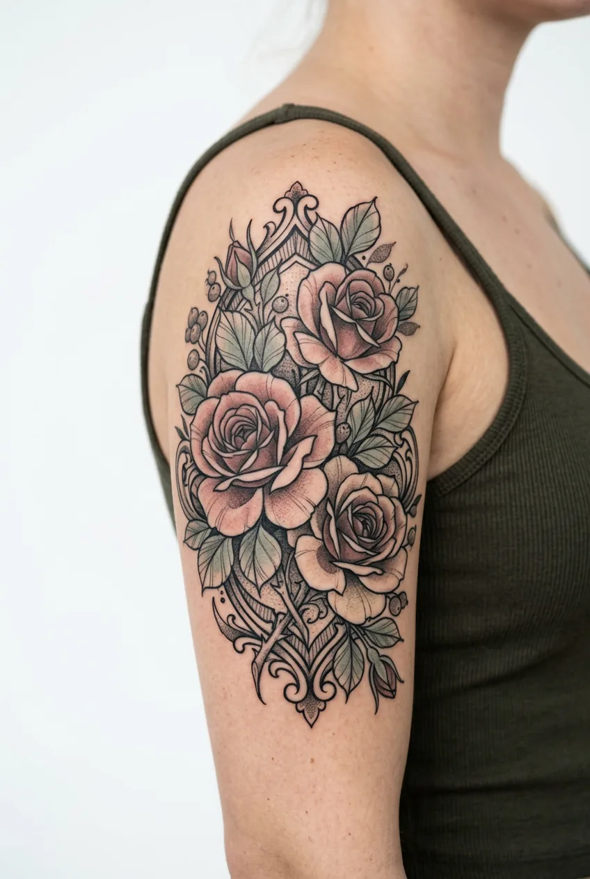 Woman's collarbone with a delicate soft lilac crescent moon tattoo and minimal interior pastel shading